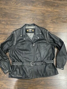 Giacca donna nera Harley Davidson in pelle con borchie e cintura taglia 2W - Foto 1 di 9