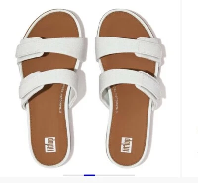 Fitflop Uk 7 Gracie Adjustable Canvas Slide Sandals White Slip On - Image 1 of 4