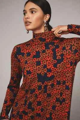 Anthropologie Marimekko Unikko Turtleneck Dress Maxi Cavea Red Brown Size M NEW - Image 1 of 4