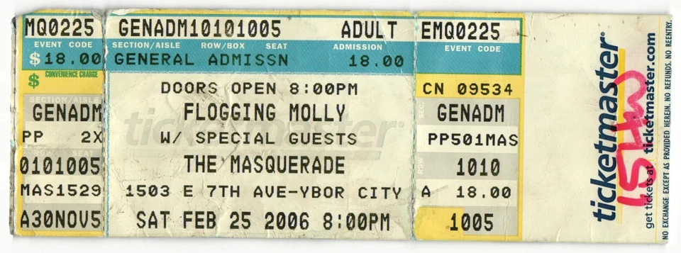 2006 Flogging Molly Full Complete Concert Ticket Stub Tampa FL - Image 1 of 1