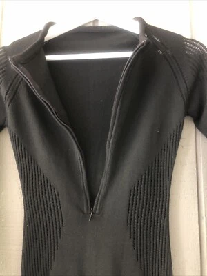 Mono de punto de una pieza Body largo completo cremallera frontal cremallera tobillos negro otoño Foto 1 de 4