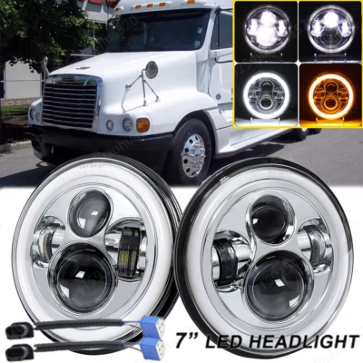 Pair 7 inch Round LED Headlights HI-Lo Beam For Freightliner Coronado 2001-2016 - Image 1 of 4