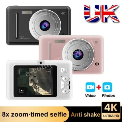 Digital Camera 4K 50MP 8X Zoom Anti-Shake Camera for Adults Students Kids Gift - Image 1 of 4
