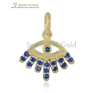 Zafiro Azul 0.21 Ct Mal de Ojo Dije Colgante Oro Sólido 14k Ropa de Fiesta Joyería - Imagen 1 de 3