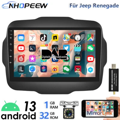 DAB+ Android Autoradio Für Jeep Renegade 2015-2024 mit GPS Navi WIFI RDS Kamera - Bild 1 von 4