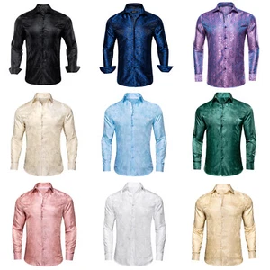 Mens Long Sleeve Button Down Casual Paisley Dress Shirt Slim Tops Shirts - Picture 1 of 107