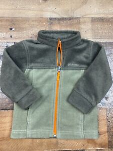 Columbia Boys Olive Green Fleece Full Zip Pockets Logo Jacket Size12-18 Months