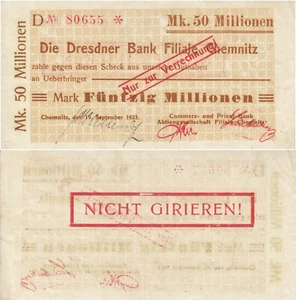 Sachsen, Chemnitz, Dresdner Bank Filiale Chemnitz, 50 Millionen Mark 1923 - Picture 1 of 1