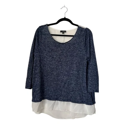 The Limited Top Womens Sz M Grey Split Back Layered Sweater 3/4 Sleeve Pullover - Image 1 of 4