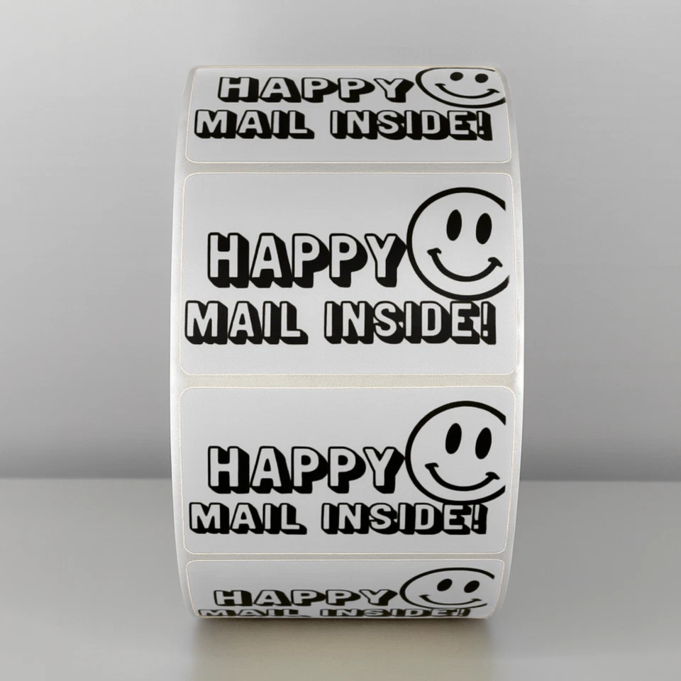 Etiquetas adesivas internas Happy Mail selos de embalagem rosto sorridente - Imagem 1 de 4