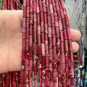 Tubo cilíndrico de vino tinto de 4x13 mm cuentas de jaspe de sedimentos marinos naturales para joyería hágalo usted mismo - Imagen 1 de 6