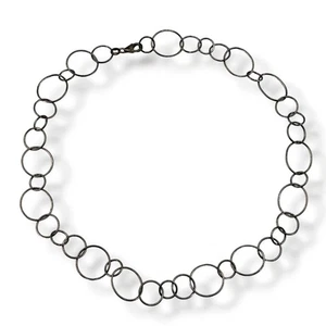 Interlocking Circle Link Sterling Silver Choker Collar Chain Necklace 90s Vtg - Picture 1 of 11