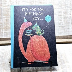 American Greetings Birthday Card 6x8 Dinosaurs Glitter Balloon Blue Green - Picture 1 of 7