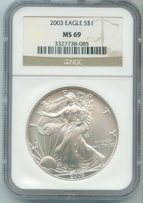 2003 Argento Aquila 1 Oncia NGC MS69 Moneta Certificato - RK708 - Immagine 1 di 2