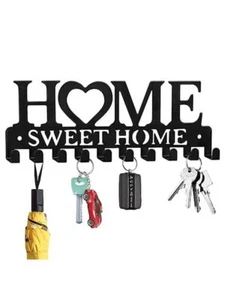 Iron Wall Mounted Home Sweet Hanging Hanger Hooks Hat Key Holder Rack Shelf - Picture 1 of 10