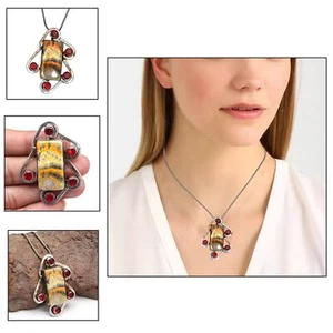 Bumble Bee Jasper Gemstone Unisex Women's Silver Jewelry Pendant 2.25" - Picture 1 of 9