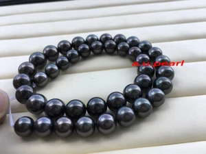 AAAAA 18"10-11mm collana di perle nere rotonde naturali TAHITIANE oro 14 carati - Foto 1 di 7