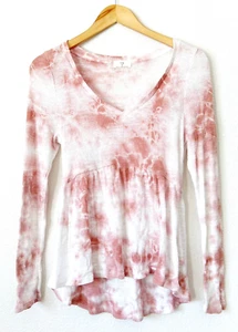 Camisa Top Anthropologie T.La Mujer Talla XS Rosa Tie Dye Peplum Babydoll Cuello en V - Imagen 1 de 6