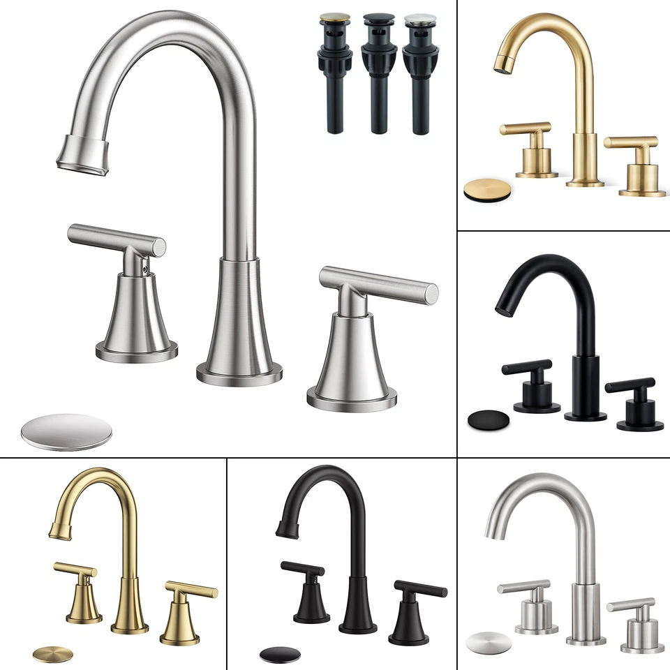 Widespread Bathroom Sink Faucet Waterfall 2 Handle 3 Hole Vanity Basin Mixer Tap - Image 1 of 1