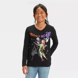 Disney Nightmare Before Christmas Girls Long Sleeve Halloween Graphic T-Shirt, S - Picture 1 of 4