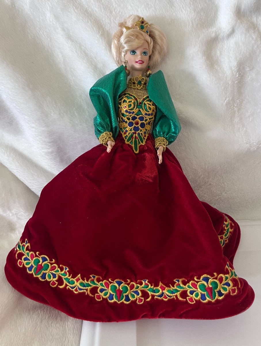 Barbie 1995 Holiday Jewel Porcelain Collector Doll - First Ever Porcelain Holiday Barbie Limited Edition