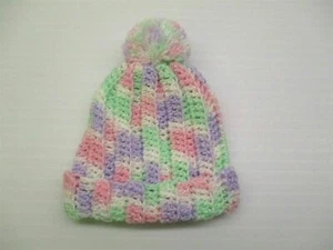 new HANDMADE Hat Baby Girl's 2T Winter Knit Purple/Pink Pom Pom Beanie  - Picture 1 of 7