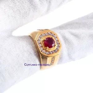 Natural Ruby & CZ Gemstones with 925 Sterling Silver 18 kt Gold Plated Ring #822 - Picture 1 of 4