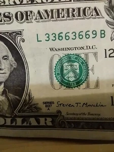 2017A $1 dollar bill. L33663669B Heavy inked serial number cool serial number - Picture 1 of 3
