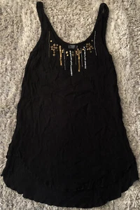 K199 Volcom True To This Top Black Layered Overlay Viscose Sequin Women XS 8 VGC - Picture 1 of 10