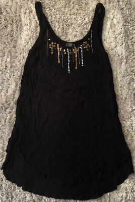 K199 Volcom True To This Top Black Layered Overlay Viscose Sequin Women XS 8 VGC - Image 1 of 4
