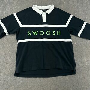 Nike Polo Shirt Mens 2XL XXL Black White Long Sleeve Spellout Swoosh Cotton Golf