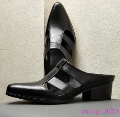 男式真皮空心休闲连衣裙穆勒鞋懒人尖头拖鞋  — 第 1/4 张图片