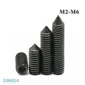 CONE POINT GRUB SCREWS ALLEN SOCKET BOLTS M2 M2.5 M3 M4 M5 M6 DIN914 STEEL BLACK - Picture 1 of 4