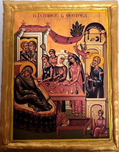 Nativity Birth of Virgin Mary Genesis of Theotokos Greek Eastern Orthodox Icon - Picture 1 of 5