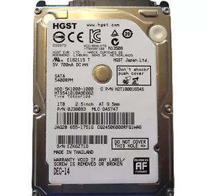 Hitachi HTS541010A9E662 PN: 0J38083 MLC:DA5747 Thailand 2.5" 1000gb Sata 2014 - Picture 1 of 5