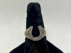 10kt White Gold Diamond Brushed Horse Shoe Ring * - Picture 1 of 2