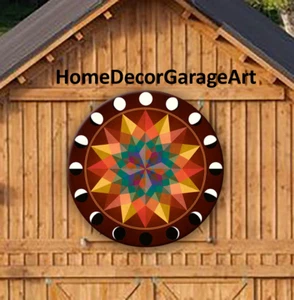 Barn Quilt Sign, 16 Point Star Brown Earth Tones, Hex Round Metal Sign 6 Sizes - Picture 1 of 8