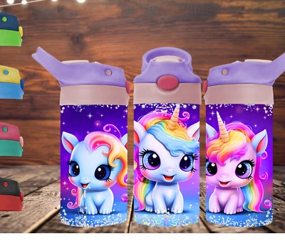 Botella de agua vaso para niños hecha a mano colorida unicornio 12 oz Foto 1 de 2