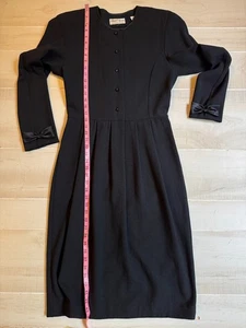 Albert Nipon executive black WOOL dress size 12 women's vtg BOW sleeve - Picture 1 of 4