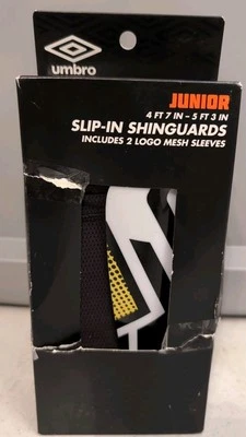 Nuevo Sellado Umbro Slip In Shinguards Junior Talla Negro Blanco Amarillo 4'7"- 5'3" Foto 1 de 4