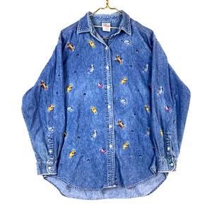 Camisa Denim Vintage Disney Winnie The Poo Talla XL Azul Manga Larga Abotonada. - Imagen 1 de 3