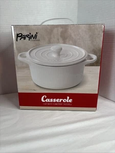 Parini Round 1.5 Qt White Casserole with Lid Ceramic Flameproof NEW IN BOX - Picture 1 of 3
