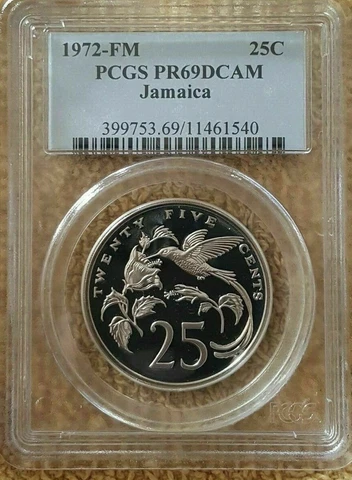 PCGS 1972-FM Jamaica PR69 25 Cents Population of 2 rare jamaican coin Cover
