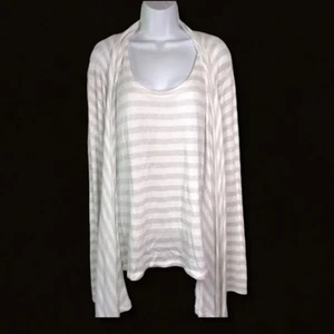 Juego de 2 piezas de cárdigan tanque Liz Claiborne plata blanca a rayas Chevron - Imagen 1 de 7