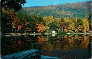 Fall Colors Reflection Dock Lake Dunmore Vermont Postcard Koppel Color UNP - Bild 1 von 2