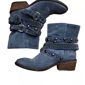 Russell & Bromley Size 4 37 Blue Suede Rockafella Ankle Boots Festival Womens - Picture 1 of 24