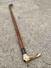 ANTIQUE SILVER MOUNTED ANTLER HANDLED THORN LONDON RIDING CROP WHIP - CREST