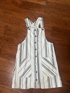 Habitual Girl White Striped Denim Overall Dress Girl's Size 14 snaps down front - Picture 1 of 3