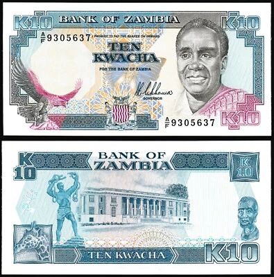 Zambia 10 kwacha 1989 Eagle Bird Butterfly & Kaunda P31a Prefix A/F UNC - Image 1 of 4