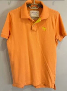 Abercrombie & Fitch Short Sleeve Polo Shirt Orange Preppy Muscle Moose Logo XL - Picture 1 of 7